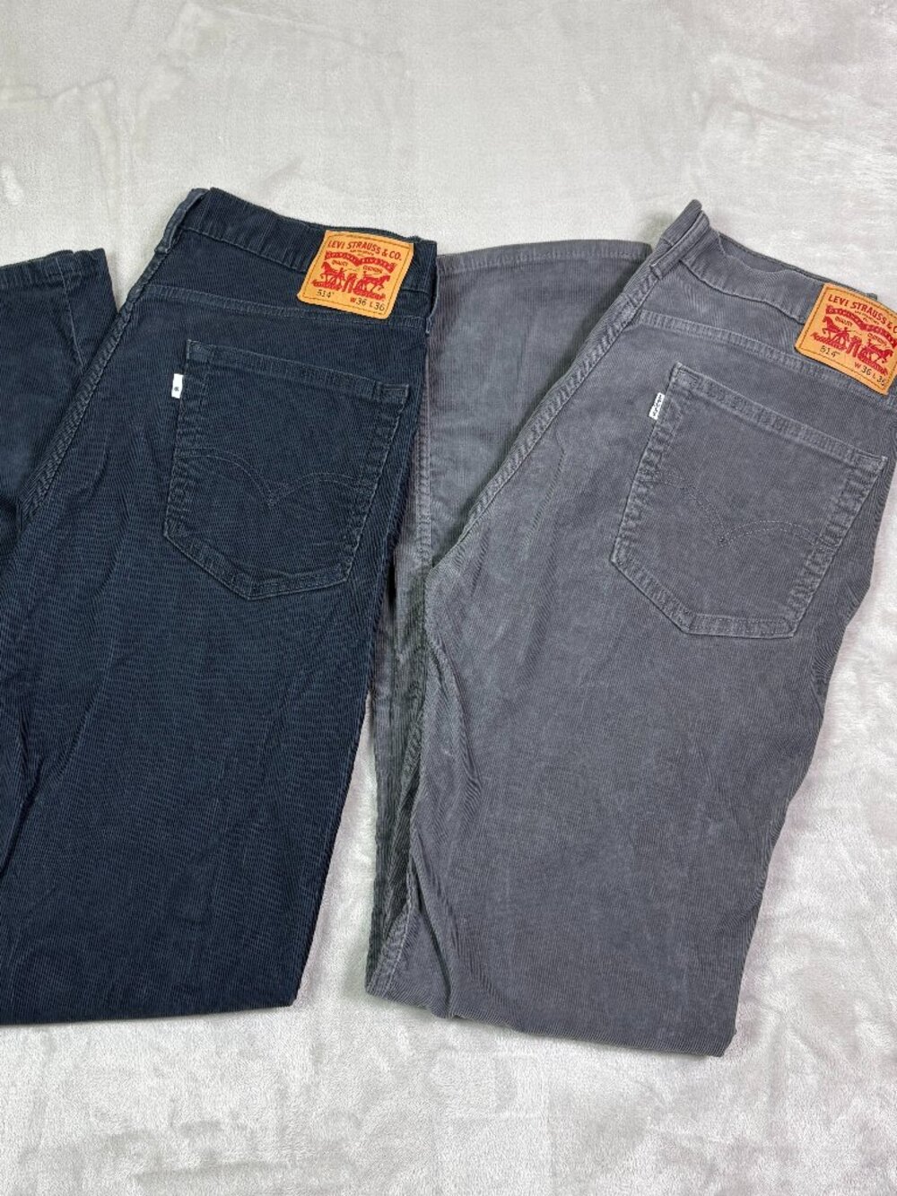 Lot of 2 Levi's 514 Corduroy White Tab 36 x 36 Black Gray Loose Straight